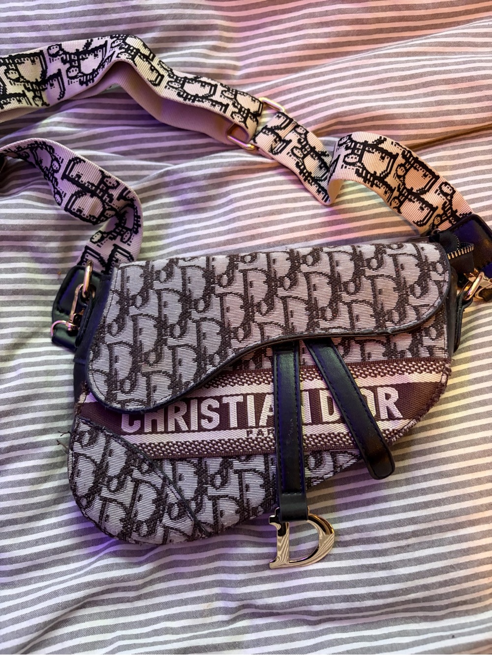 Dior Saddle Crossbody Bag in Beige and Black Jacquard